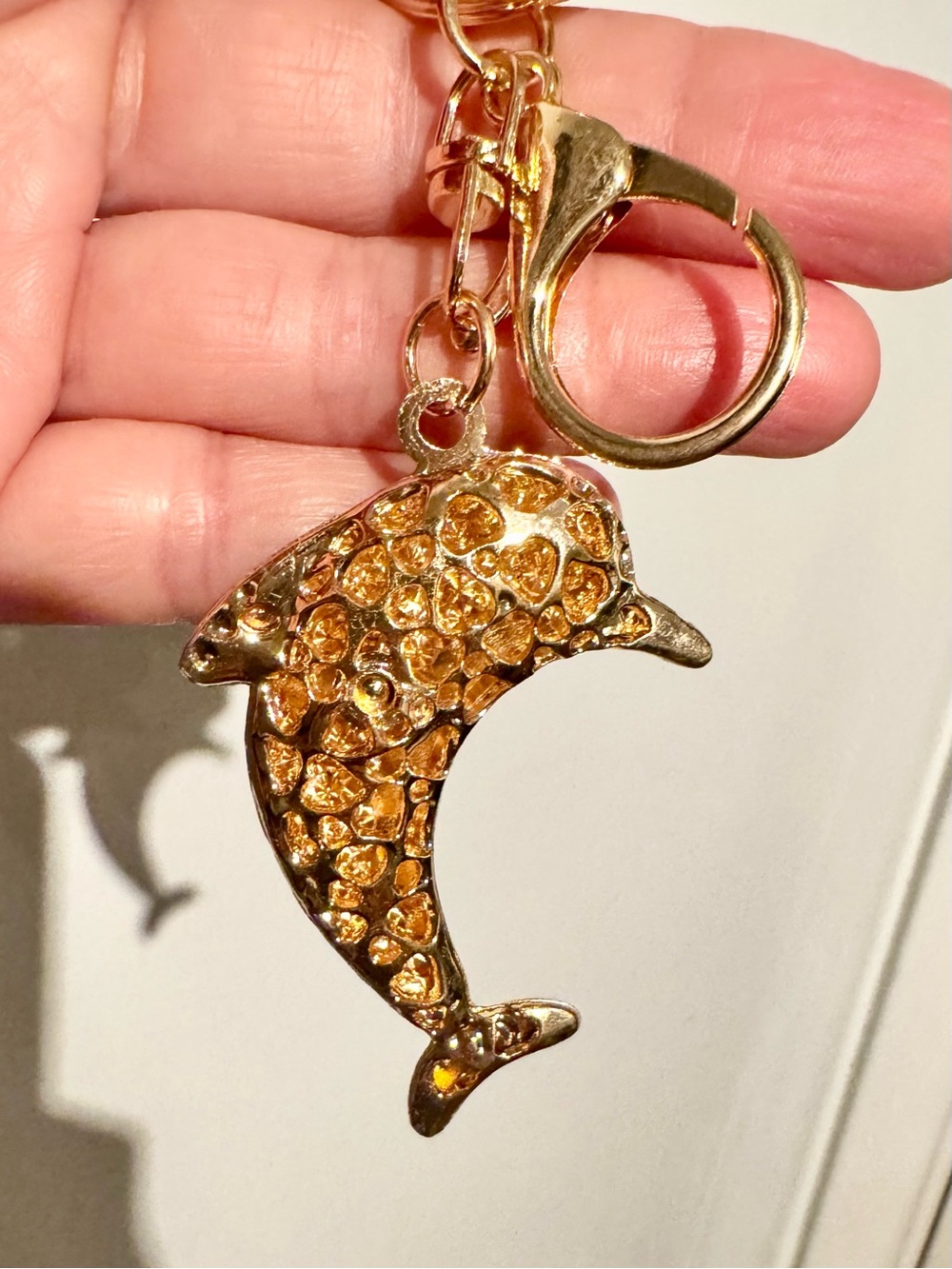 Gold Dolphin Sparkling Bag Charm/Keychain with Teal and white Crystals  NEW - Picture 3 of 3